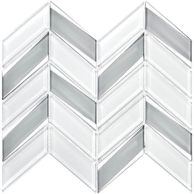 Envision Chevron White Silver Glass Mosaic