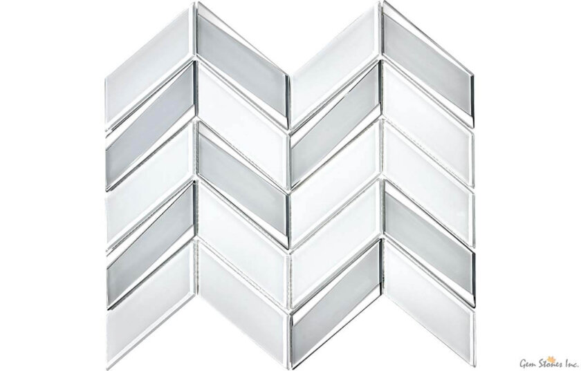 Envision Chevron White Silver Glass Mosaic 2