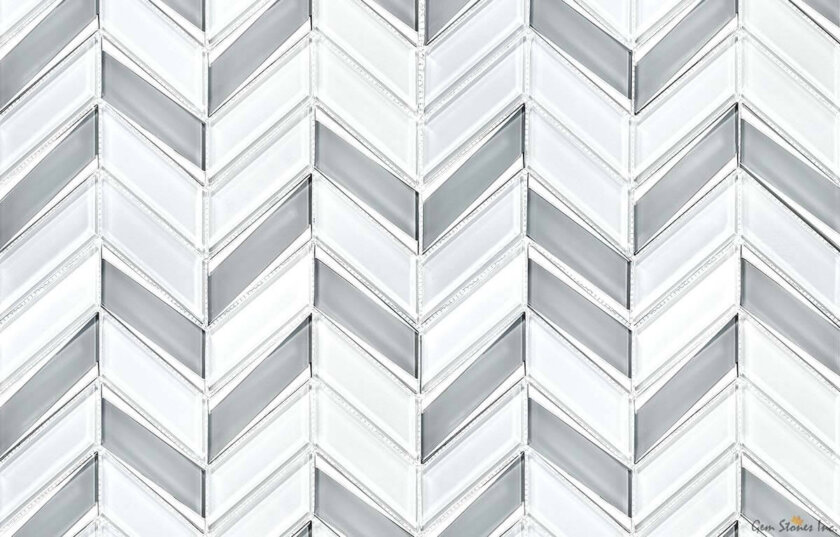 Envision Chevron White Silver Glass Mosaic Variation