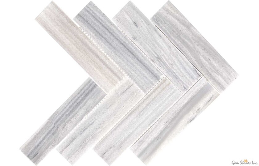 Herringbone 2x8 Luna Grey Marble Mosaic