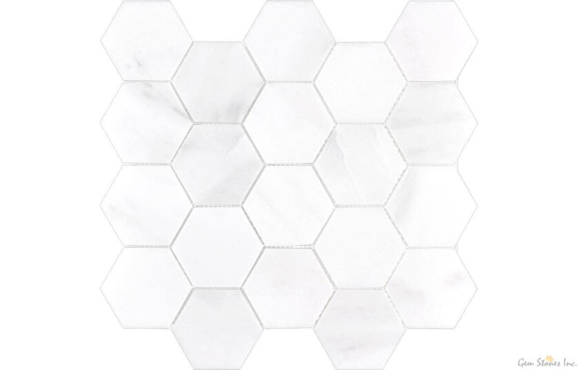 Venetian White 3 Inch Hexagon Marble Mosaic