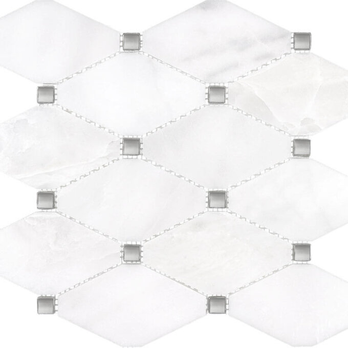 Venetian White Octagon Silver Dots Honed Marble Mosaic