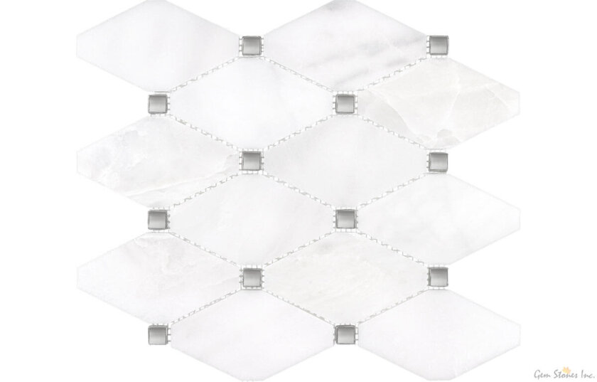 Venetian White Octagon Silver Dots Honed Marble Mosaic