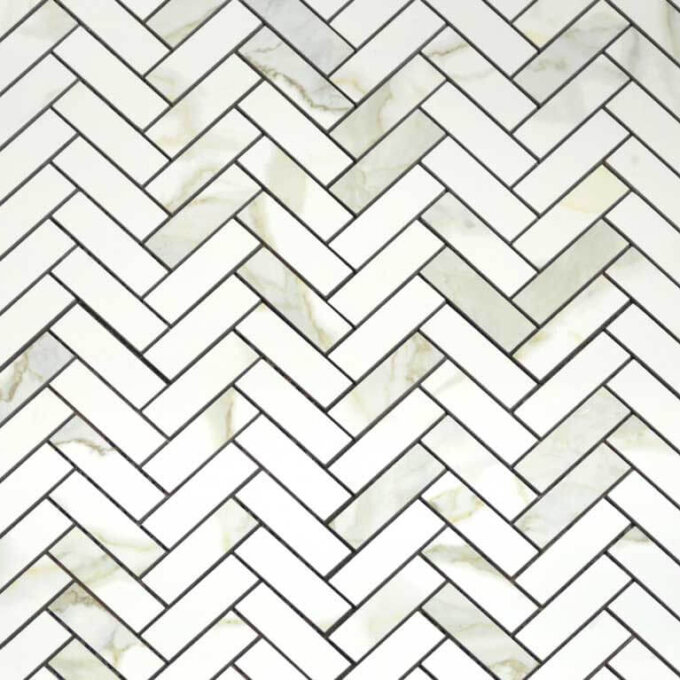 Eterna Calacatta Taupe 1"x3" Herringbone Mosaic