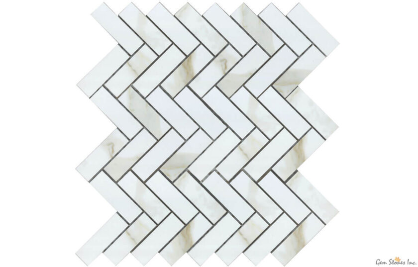 Eterna Calacatta Taupe Herringbone 1x3 Porcelain Mosaic