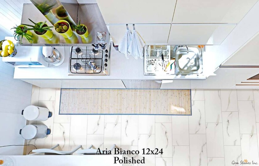 Aria Bianco 12x24 Polished Porcelain Tile Installed