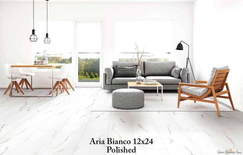 Aria Bianco 12x24 Polished Porcelain Tile Installed 2