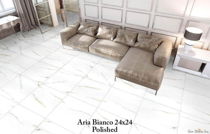 Aria Bianco 24x24 Polished Porcelain Tile Installed