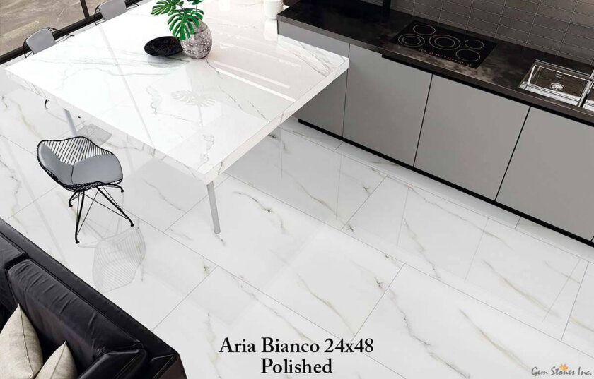 Aria Bianco 24x48 Polished Porcelain Tile Installed