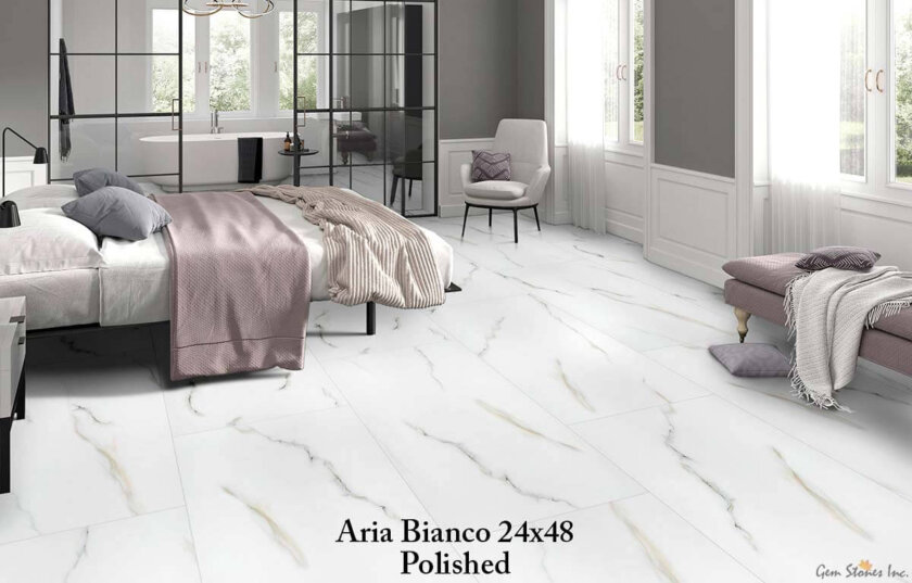 Aria Bianco 24x48 Polished Porcelain Tile Installed 2