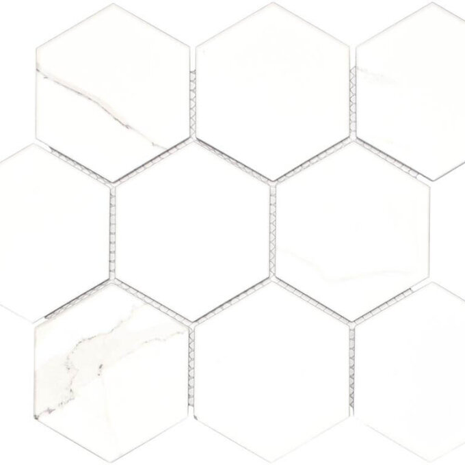 Calacatta 4" Hexagon Glazed Porcelain Mosaic