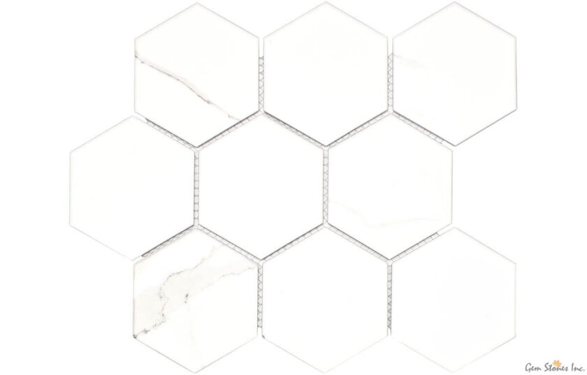 Calacatta 4" Hexagon Glazed Porcelain Mosaic 2