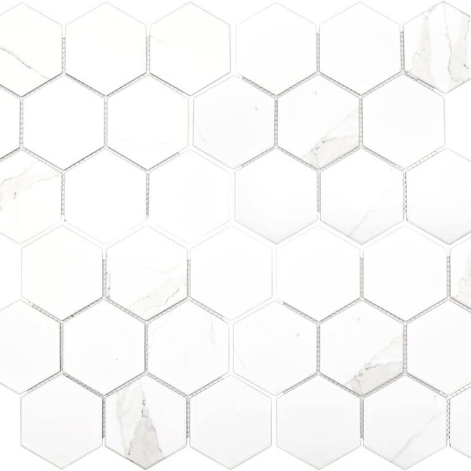 Calacatta 4" Hexagon Glazed Porcelain Mosaic