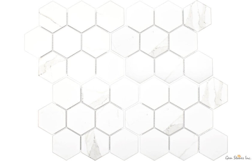 Calacatta 4" Hexagon Glazed Porcelain Mosaic Variation