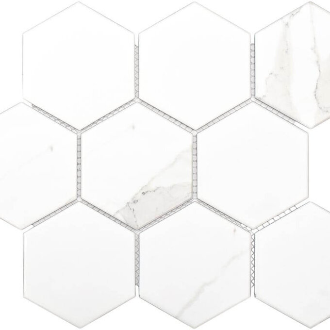 Calacatta 4" Hexagon Glazed Porcelain Mosaic