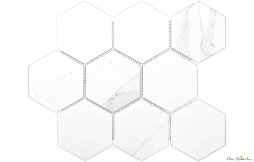 Calacatta 4" Hexagon Glazed Porcelain Mosaic