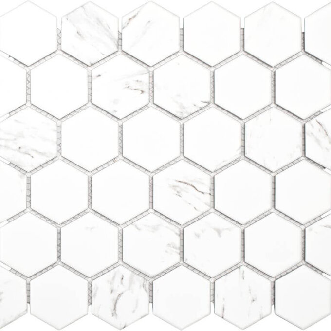 Carrara 2" Hexagon Porcelain Glazed Mosaic