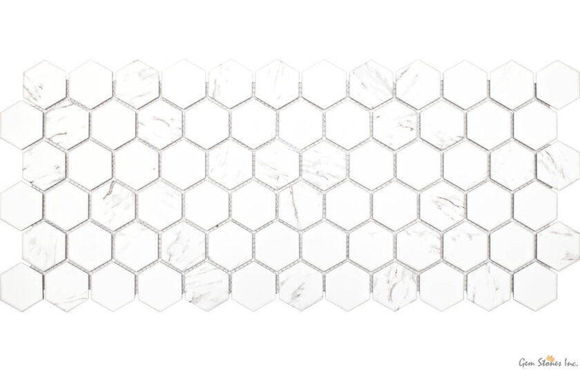 Carrara 2" Hexagon Porcelain Glazed Mosaic Variation