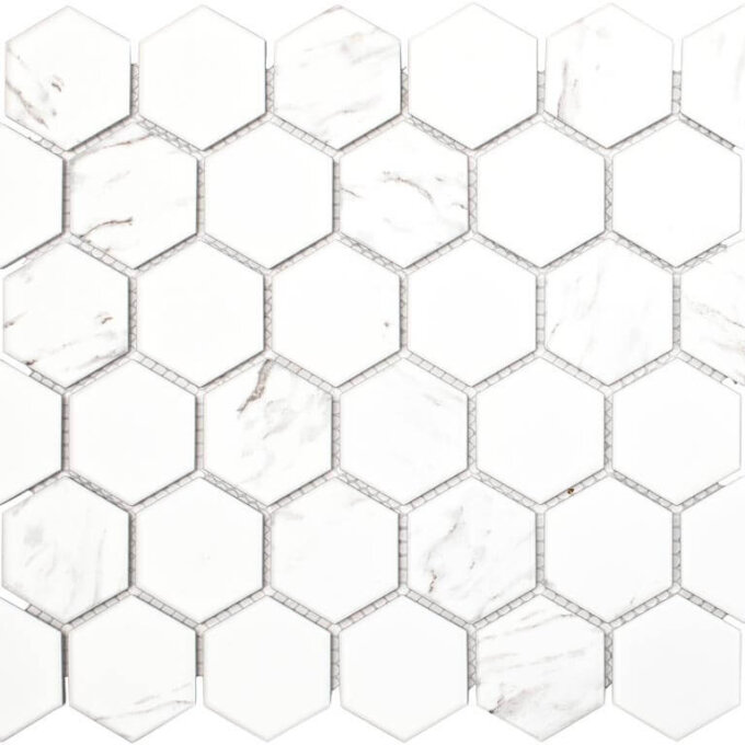 Carrara 2" Hexagon Glazed Porcelain Mosaic
