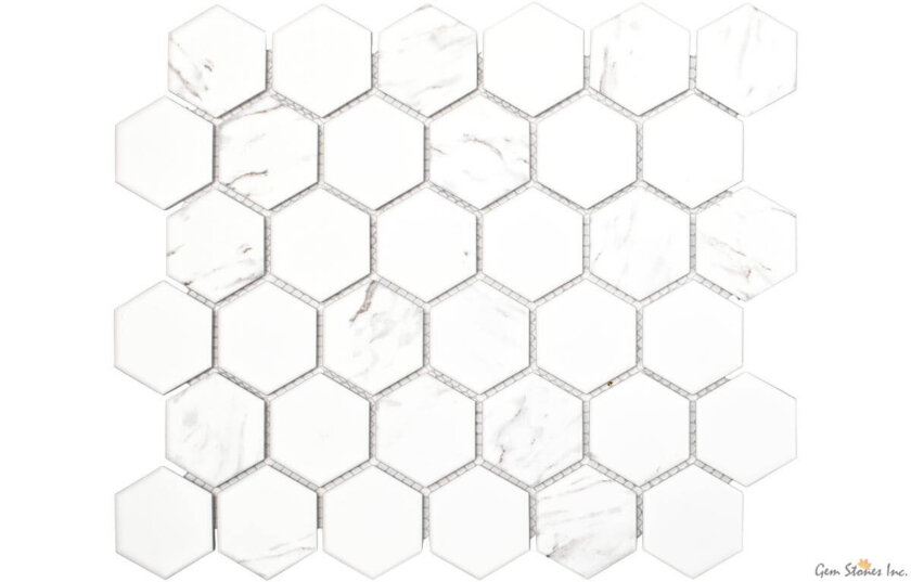 Carrara 2" Hexagon Porcelain Glazed Mosaic 2