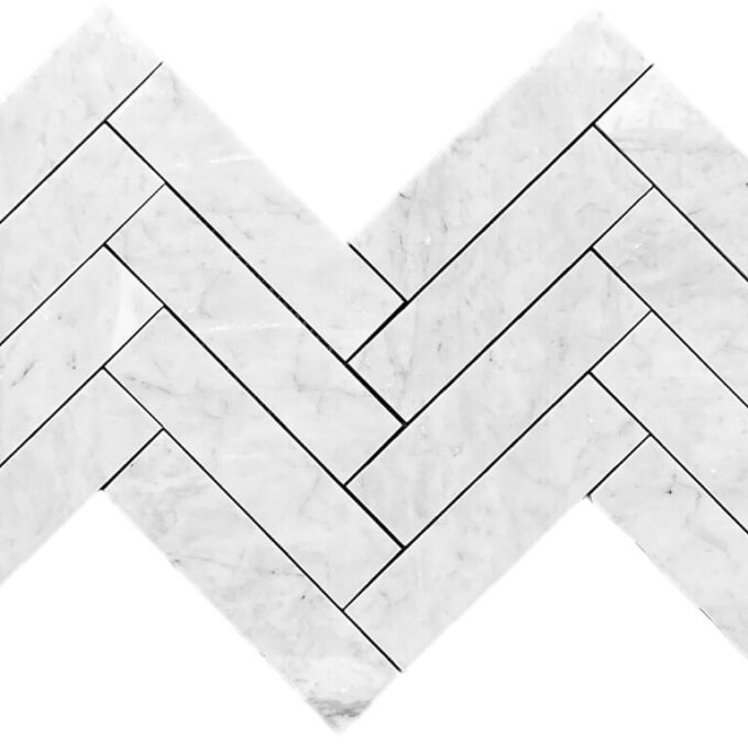 Carrara Marble 2"x8" Herringbone Polished Mosaic
