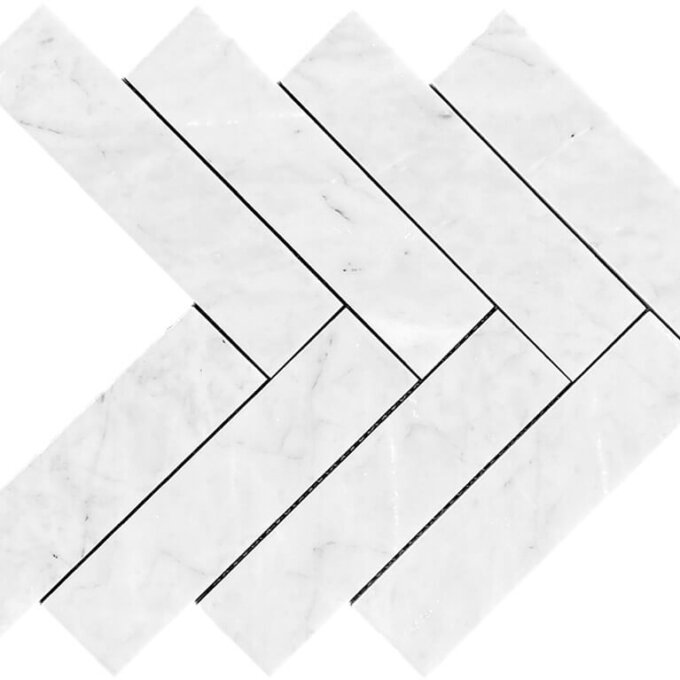 Carrara Marble 2"x8" Herringbone Polished Mosaic