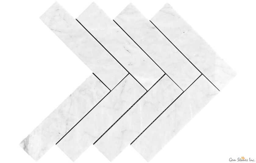 Carrara 2x8 Herringbone Polished Marble Mosaic 2