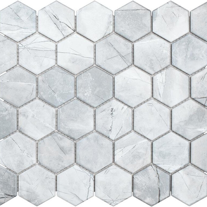Grey 2" Hexagon Glazed Porcelain Mosaic