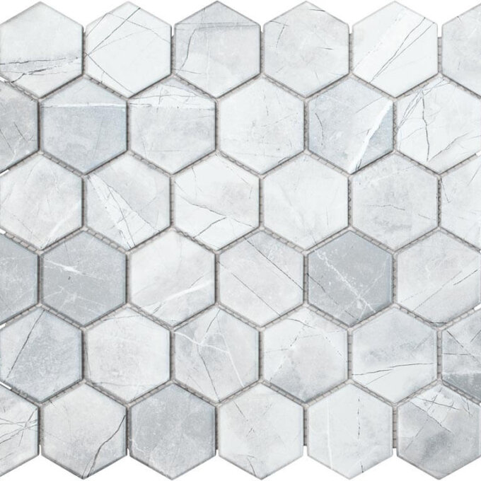 Grey 2" Hexagon Glazed Porcelain Mosaic