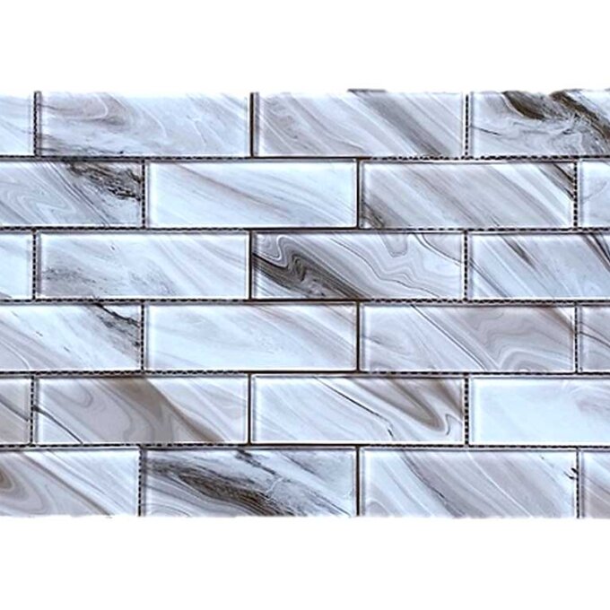 Uno White Onyx Glass 2"x6" Glossy Mosaic