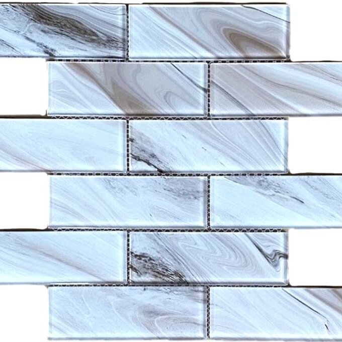 Uno White Onyx Glass 2"x6" Glossy Mosaic