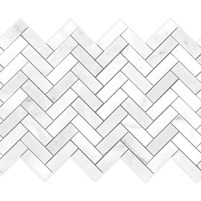 Venetian White Marble 1"x3" Herringbone Polished Mosaic