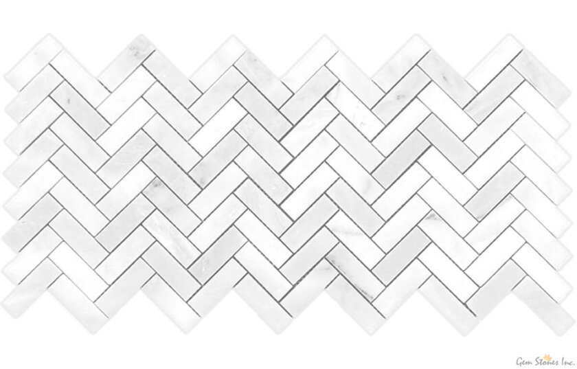Venetian White 1x3 Herringbone Polished Marble Mosaic Variation