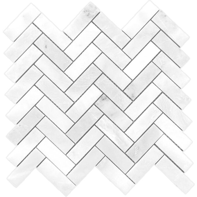 Venetian White Marble 1"x3" Herringbone Polished Mosaic