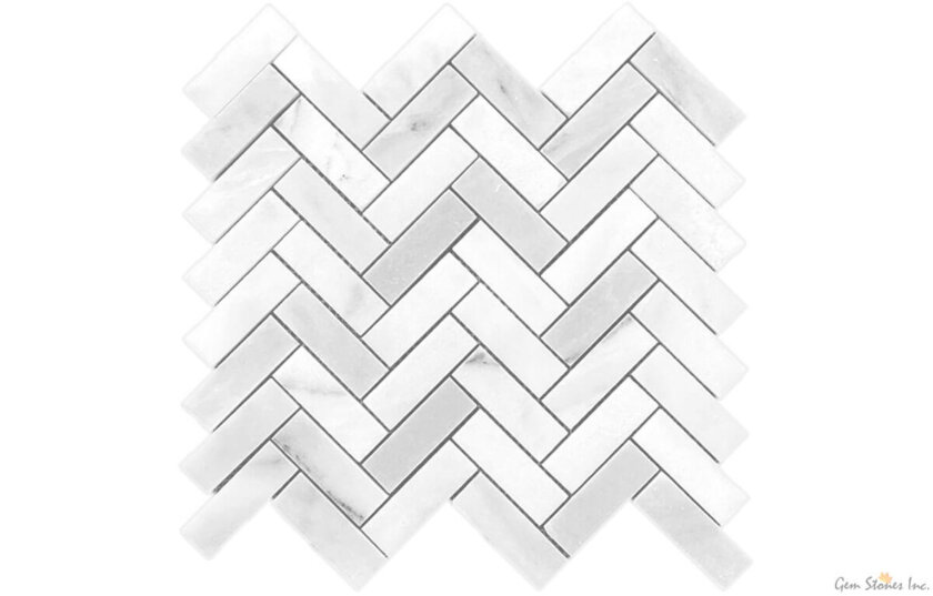 Venetian White 1x3 Herringbone Polished Marble Mosaic