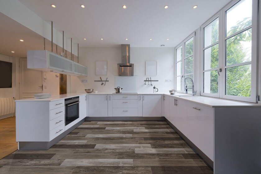 Weathered Brina Luxury Vinyl Flooring 7x48 Kitchen