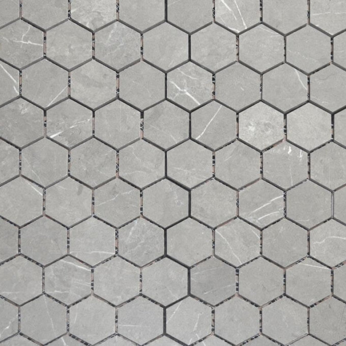 Eterna Medium Grey 2" Hexagon Porcelain Mosaic