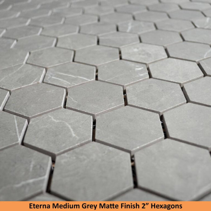 Eterna Medium Grey 2" Hexagon Porcelain Mosaic
