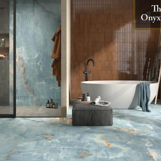 The Room Onyx Aqua Blue 24"x48" Polished Porcelain Tile
