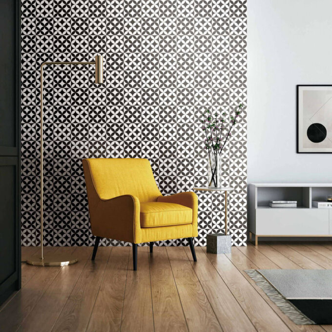 Retromix Circle BWNM 6"x6" Matte Porcelain Tile