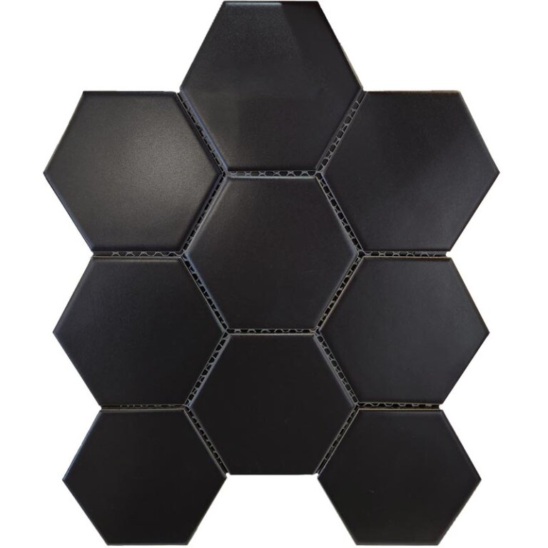 Black 4″ Hexagon Glazed Porcelain Mosaic | Gem Stones Tiles & Counter Tops