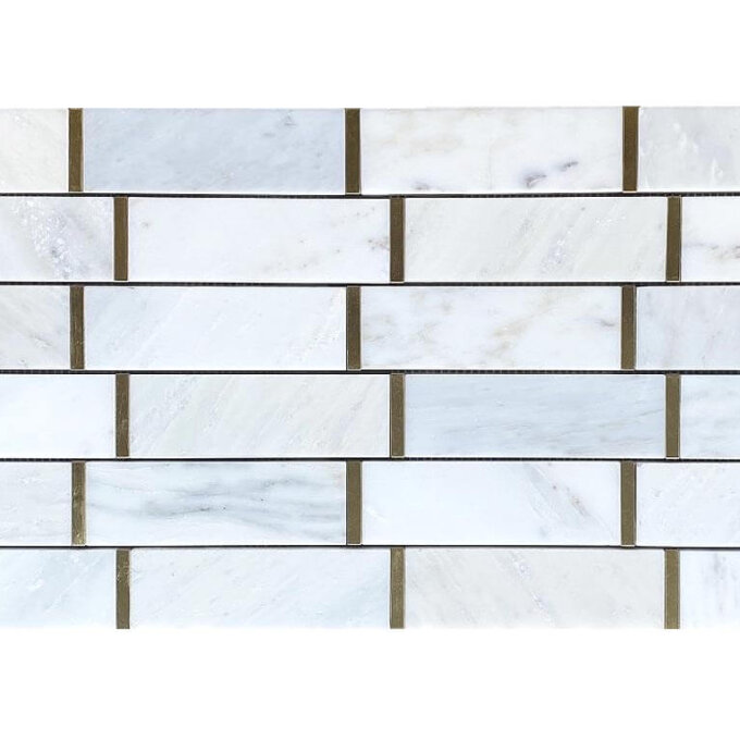 Brick Work White+Gold Polished Marble Mosaic