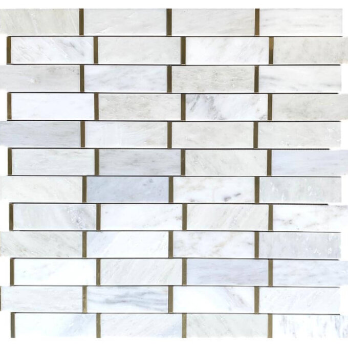 Brick Work White+Gold Polished Marble Mosaic