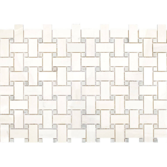 Dolomite Basketweave + Grey Dots Marble Mosaic