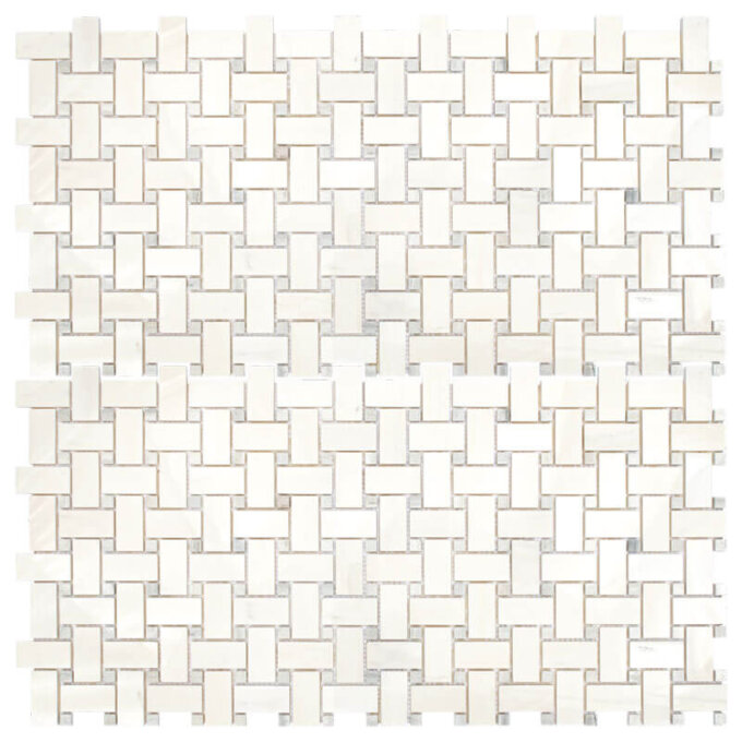 Dolomite Basketweave + Grey Dots Marble Mosaic