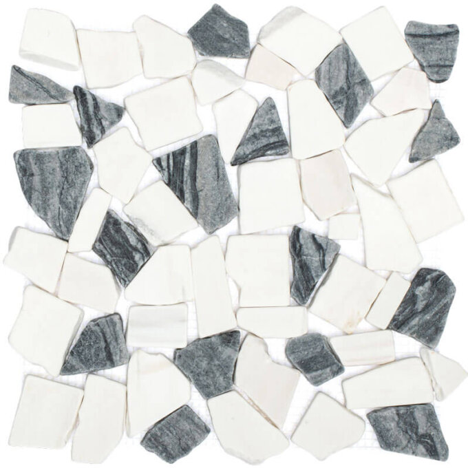 Dolomite + Black Tumbled Honed Pebble Mosaic
