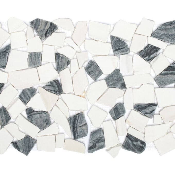 Dolomite + Black Tumbled Honed Pebble Mosaic