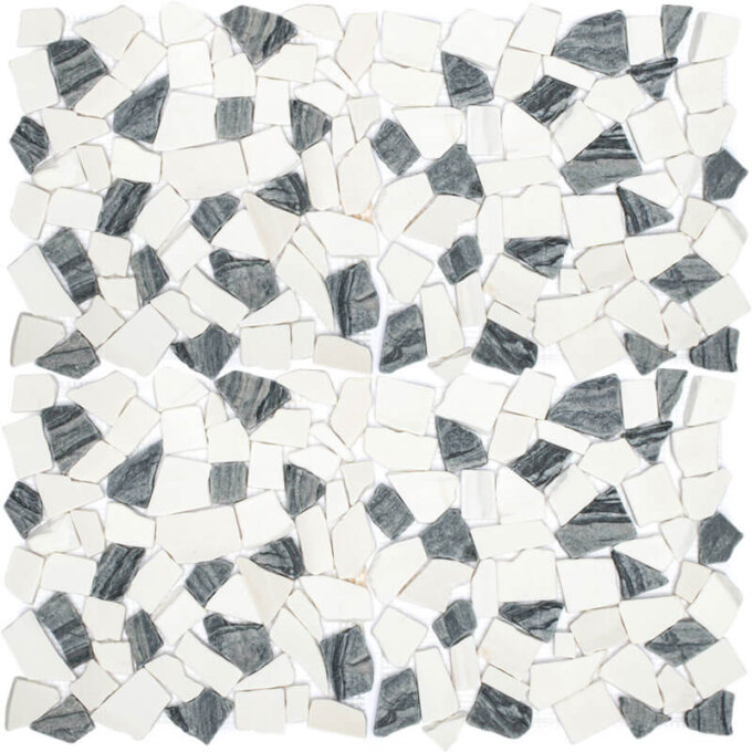 Dolomite + Black Tumbled Honed Pebble Mosaic