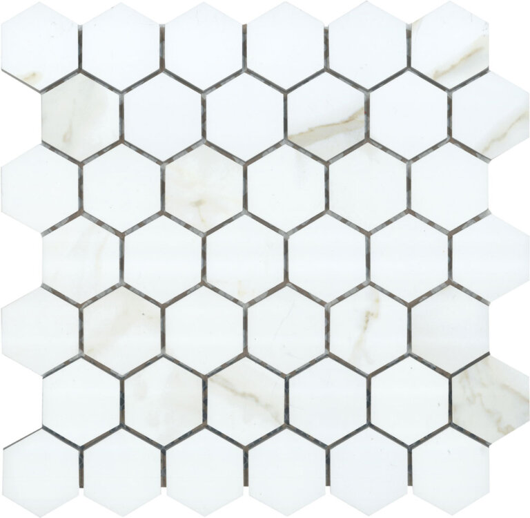 Eterna Calacatta Taupe 2″ Hexagon Porcelain Mosaic | Gem Stones Tiles ...