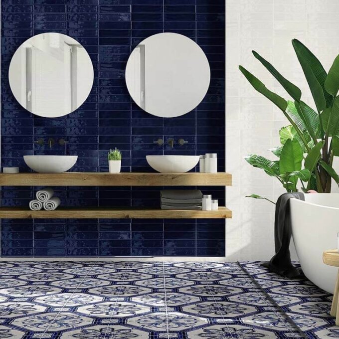 Oceani Blue 2.5"x10" Glossy Porcelain Tile